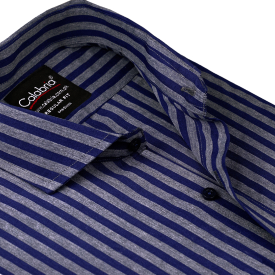 Italian Cotton Navy Grey Stripe Shirt - CLB-ITF4079