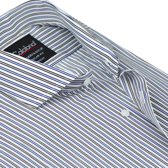 Italian Cotton Brown Blue Stripe Shirt - CLB-ITF4082