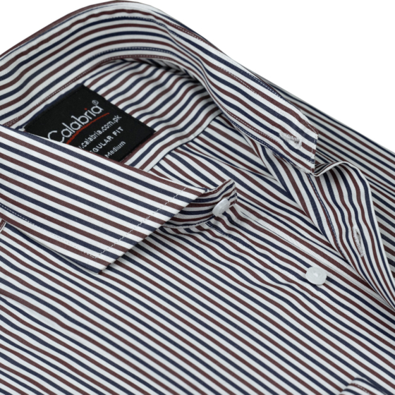Deep Navy & Burgundy Stripe Italian Shirt CLB-ITF4083