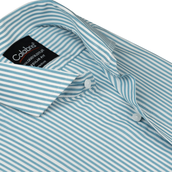 Premium Italian Cotton Aqua Stripe Dress Shirt CLB-ITF4085