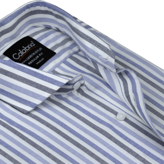 Italian Bird`s Eye Weave Striped Dress Shirt CLB-ITF4088