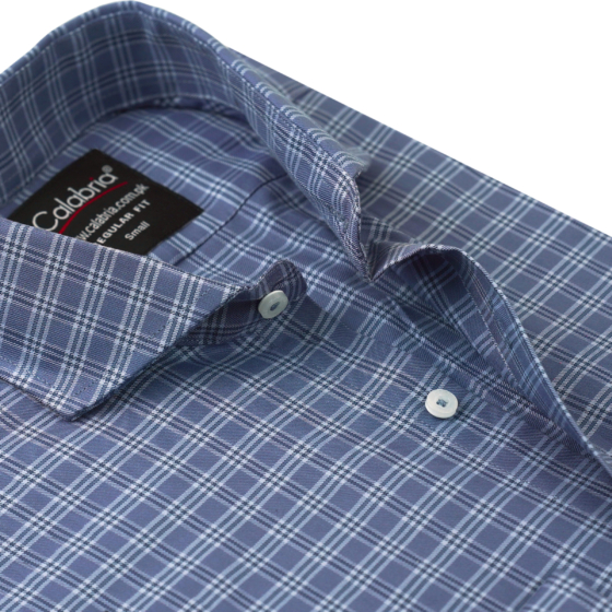 Steel Blue Egyptian Cotton Check Shirt CLB-MAL4429