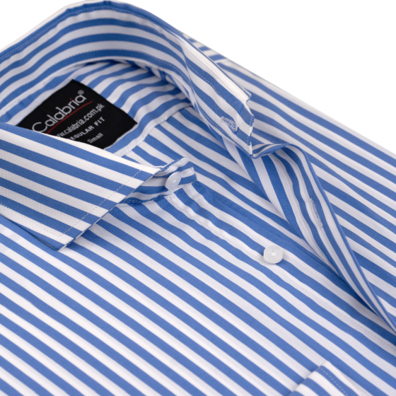 Crisp White with Sky Blue Stripes Formal Shirt CLB-CNS6012
