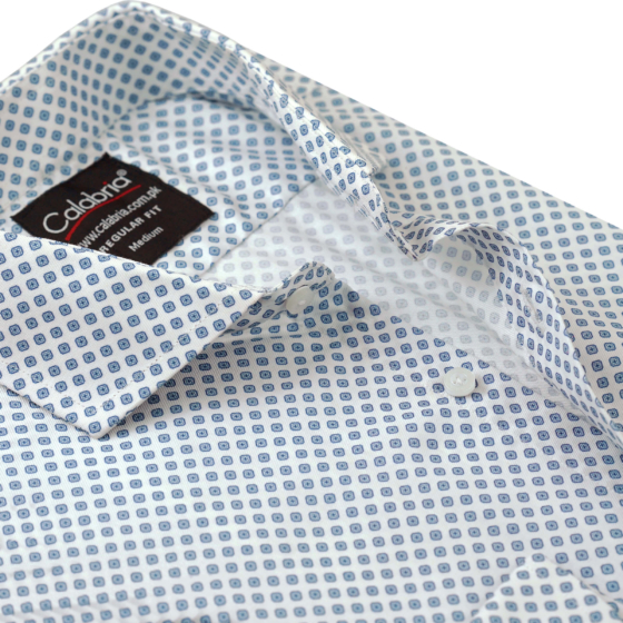 White Egyptian Cotton Shirt with Blue Micro Geometric Pattern CLB-MAL4423