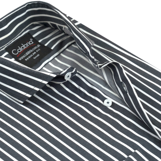 Black & White Striped Egyptian Cotton Twill Shirt CLB-TKP4015