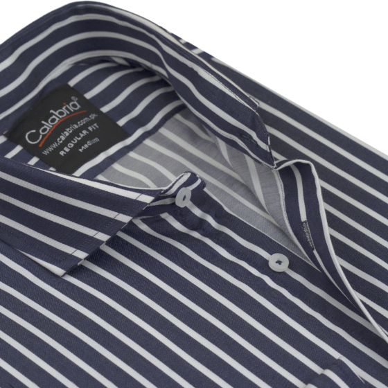 Home 4 Premium Egyptian Cotton Twill Navy Blue Stripe Shirt CLB-TKP4019