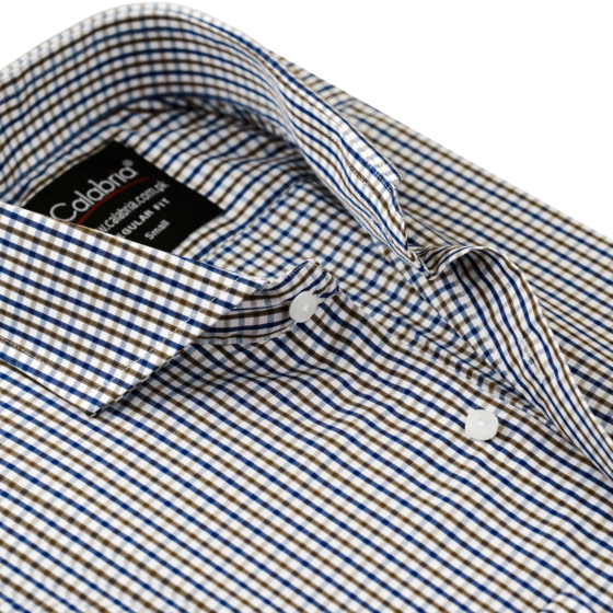 Egyptian Cotton Royal Blue & Brown Micro Check Shirt CLB-SNO5148