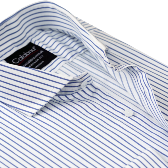 Home 1 Snow White with Fine Blue Stripes Italian Shirt CLB-SNO5167
